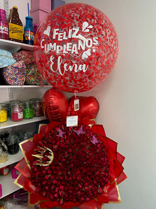 Ramo 150 Rosas Rojas+Burbuja Personalizada