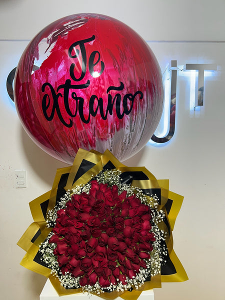 Ramo 100 Rosas Rojas+Burbuja Personalizada