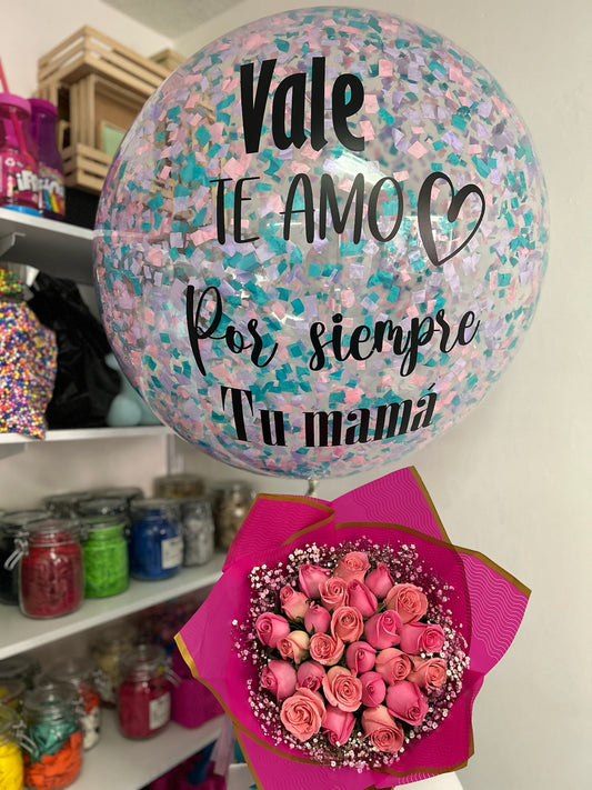 Ramo 25 Rosas+Burbuja Personalizada