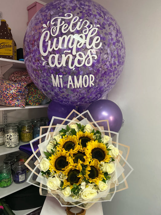 Bouquet Girasoles+Burbuja Papelitos