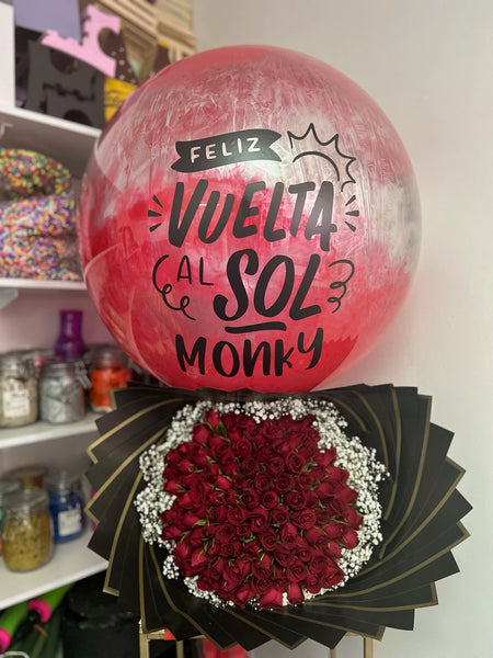 Ramo 100 Rosas Rojas+Burbuja Personalizada