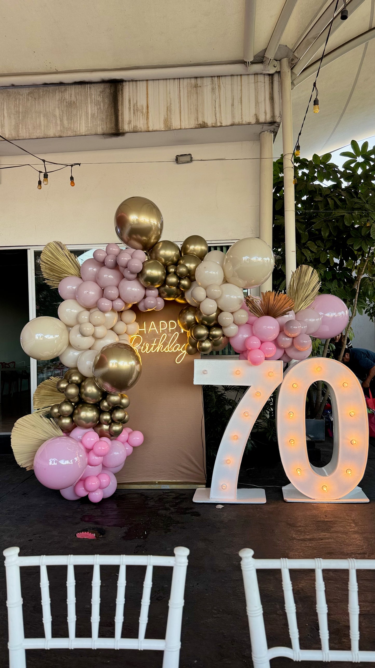BACKDROP MAMPARA+NUMERO ROSA Y BEIGE